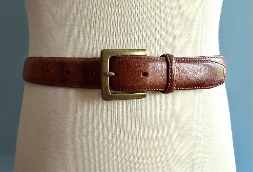 CHAPS Distressed Brown Italian Leather Belt Mens sz 34